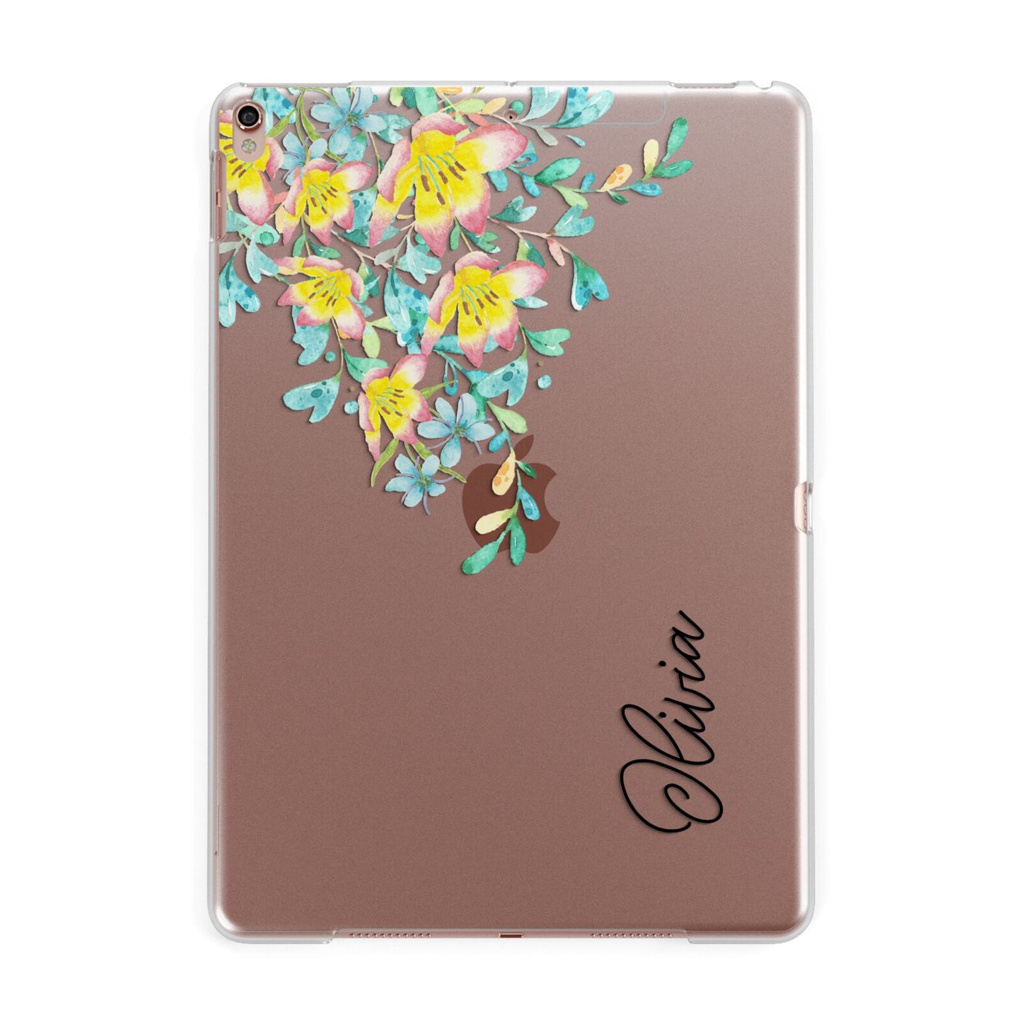 Yellow Pink Custom Flowers Apple iPad Rose Gold Case