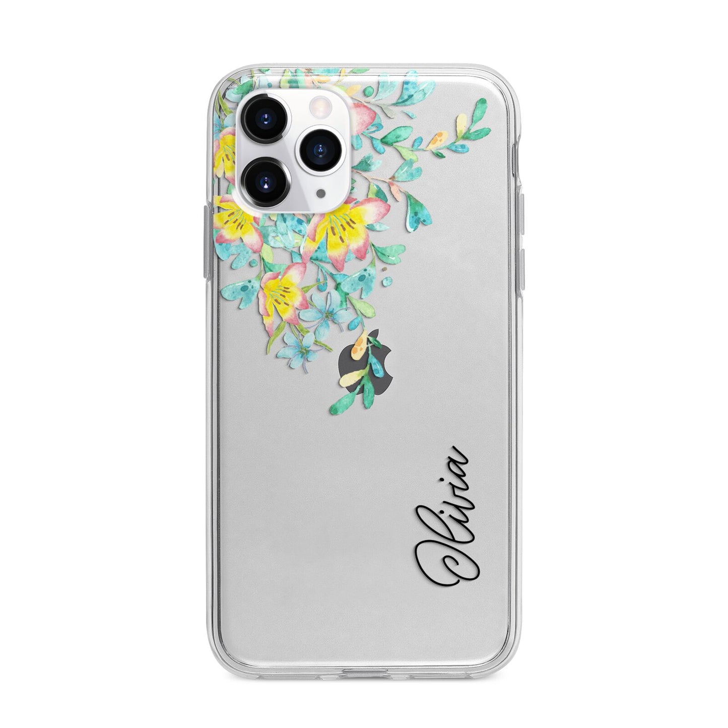 Yellow Pink Custom Flowers Apple iPhone 11 Pro Max in Silver with Bumper Case