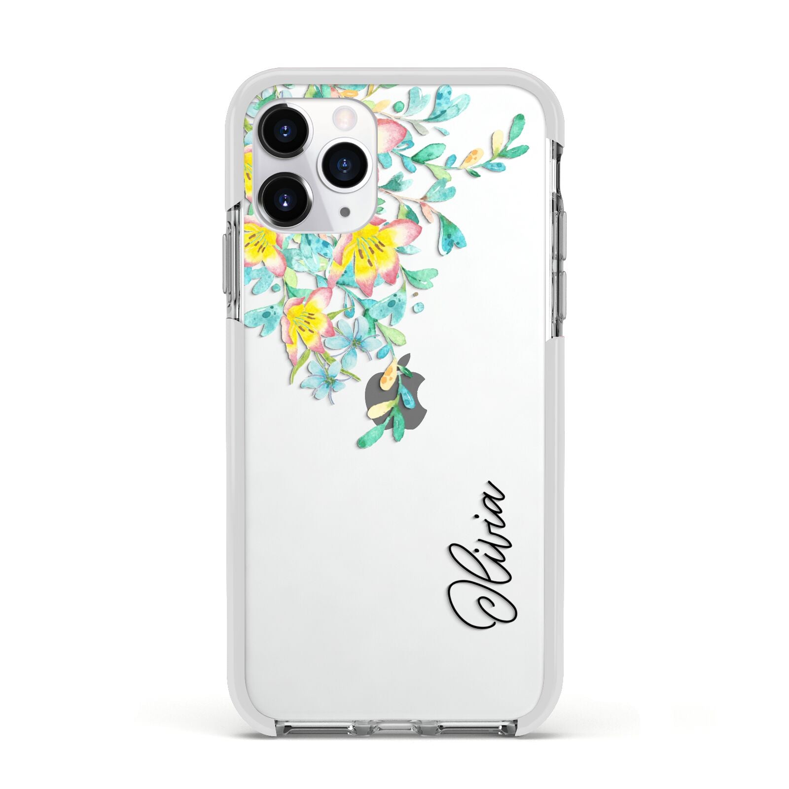 Yellow Pink Custom Flowers Apple iPhone 11 Pro in Silver with White Impact Case