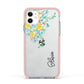 Yellow Pink Custom Flowers Apple iPhone 11 in White with Pink Impact Case