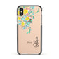 Yellow Pink Custom Flowers Apple iPhone Xs Impact Case Black Edge on Gold Phone