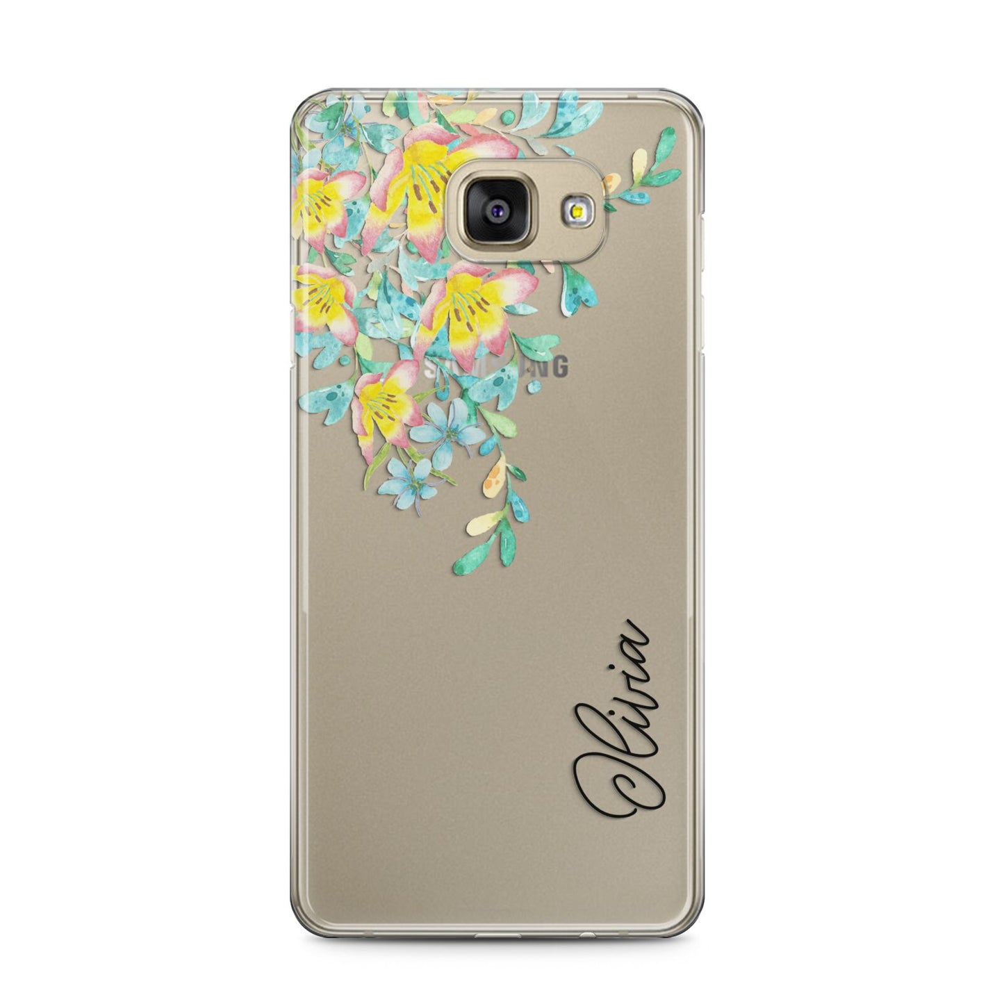 Yellow Pink Custom Flowers Samsung Galaxy A5 2016 Case on gold phone