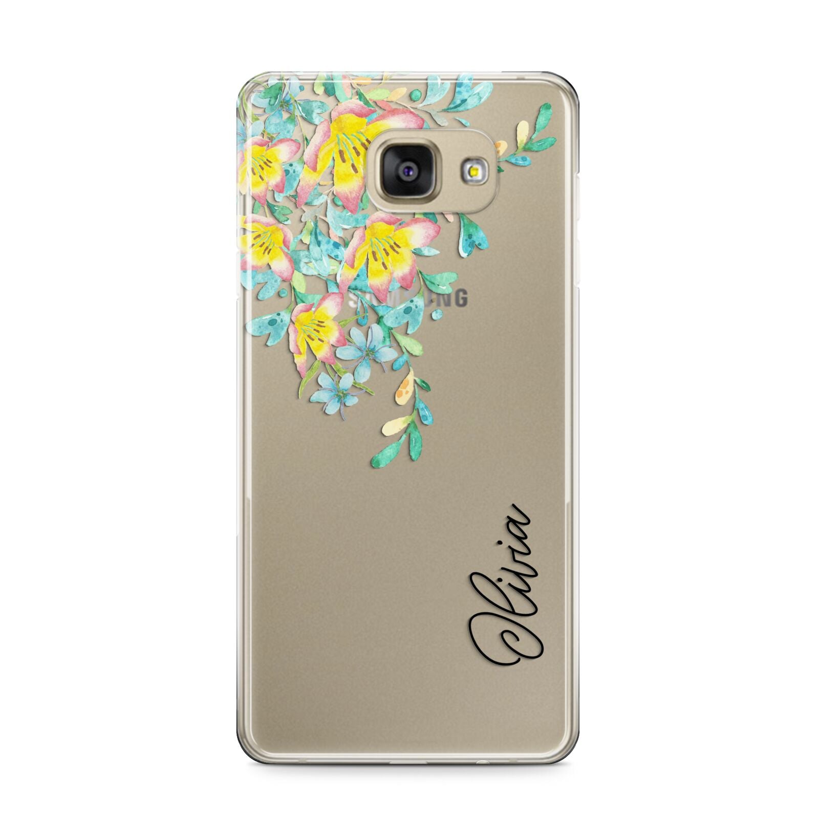 Yellow Pink Custom Flowers Samsung Galaxy A9 2016 Case on gold phone