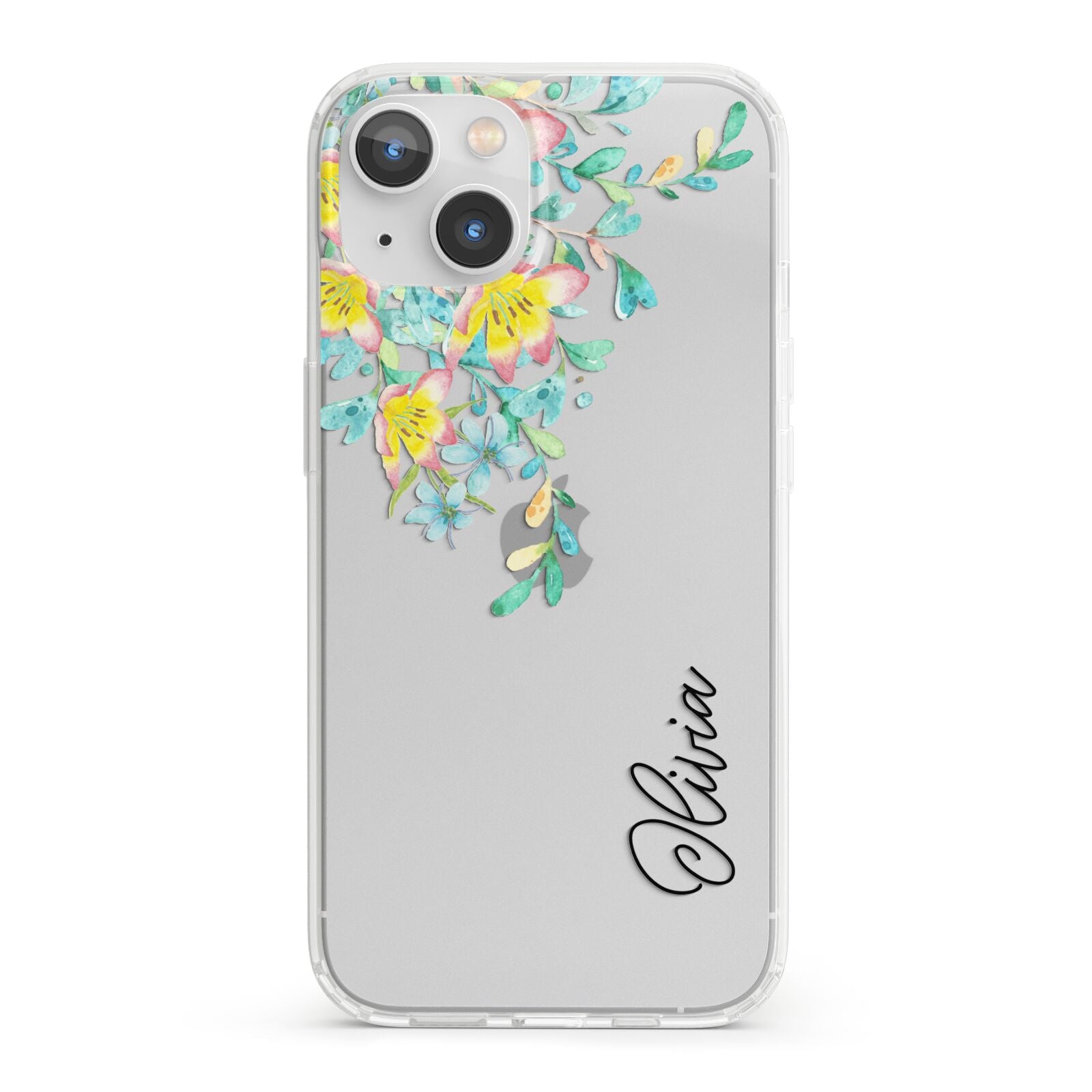 Yellow Pink Custom Flowers iPhone 13 Clear Bumper Case