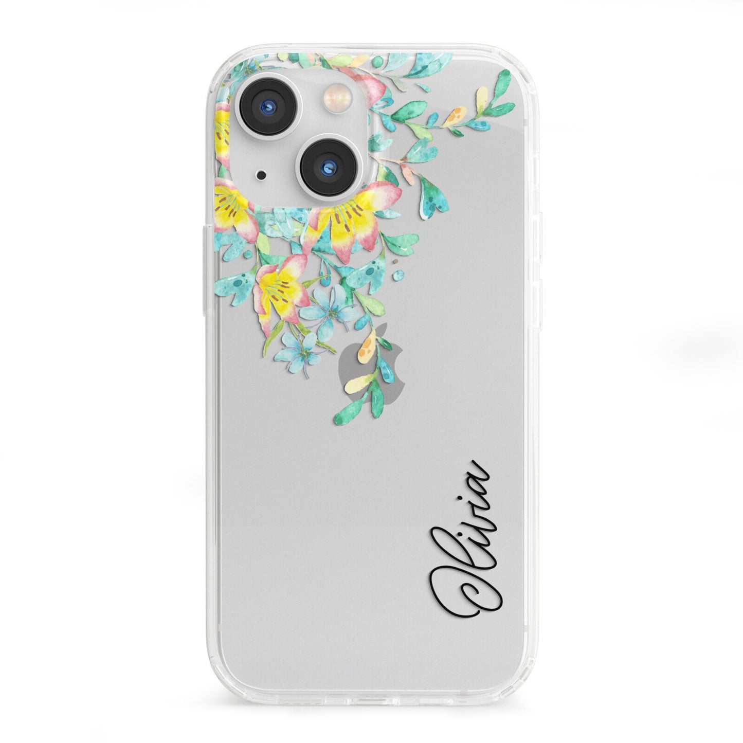 Yellow Pink Custom Flowers iPhone 13 Mini Clear Bumper Case