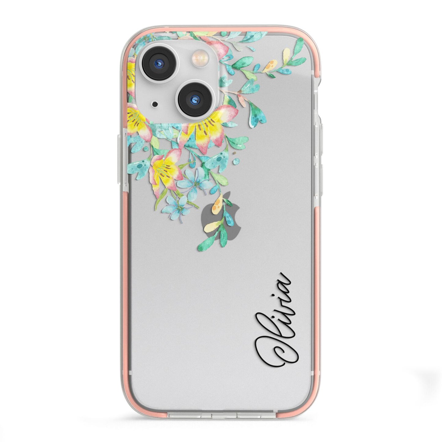 Yellow Pink Custom Flowers iPhone 13 Mini TPU Impact Case with Pink Edges