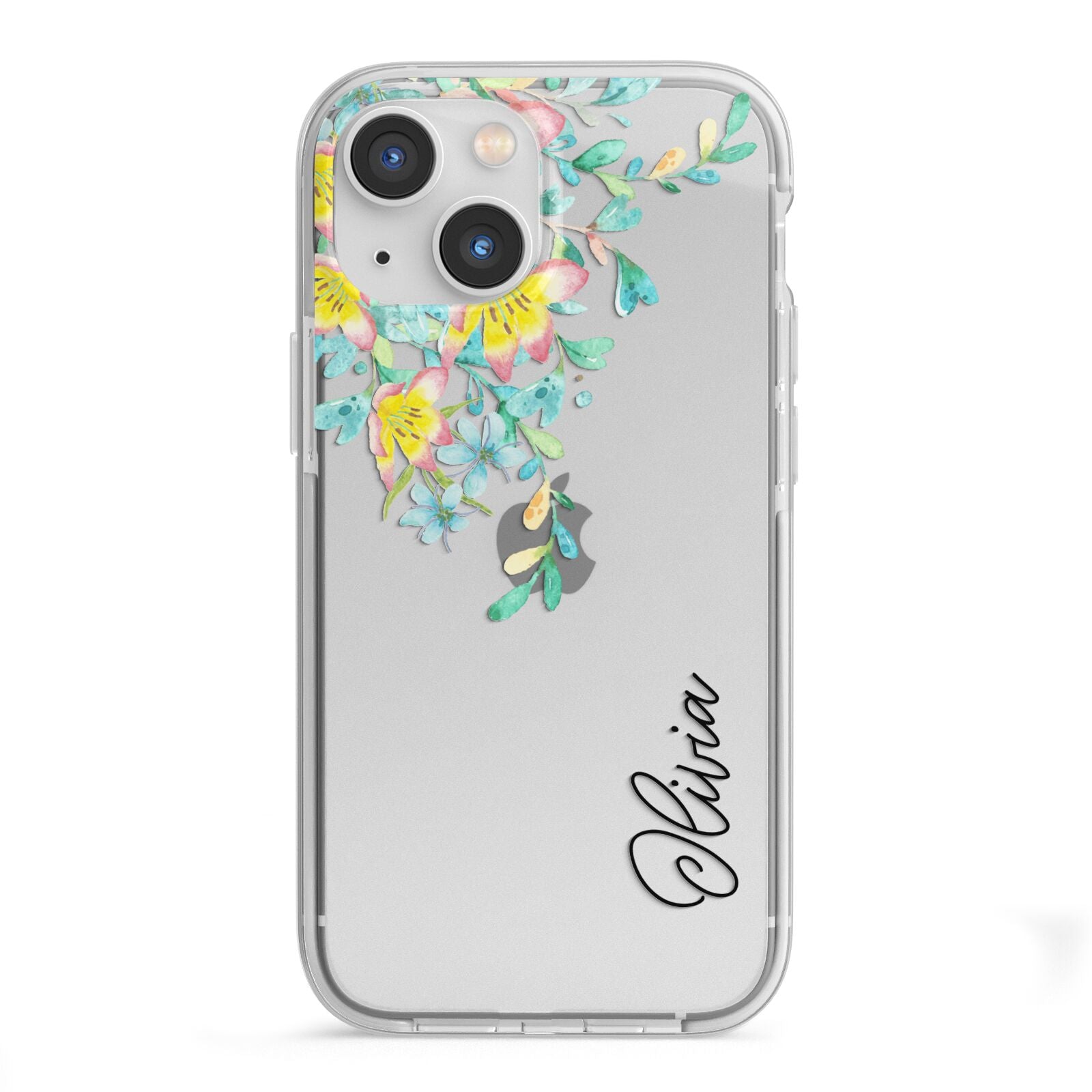 Yellow Pink Custom Flowers iPhone 13 Mini TPU Impact Case with White Edges