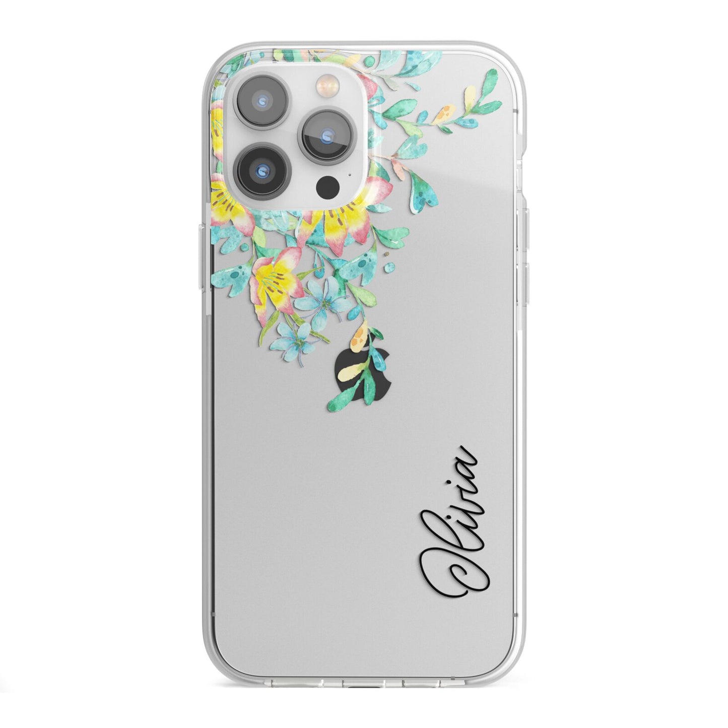 Yellow Pink Custom Flowers iPhone 13 Pro Max TPU Impact Case with White Edges