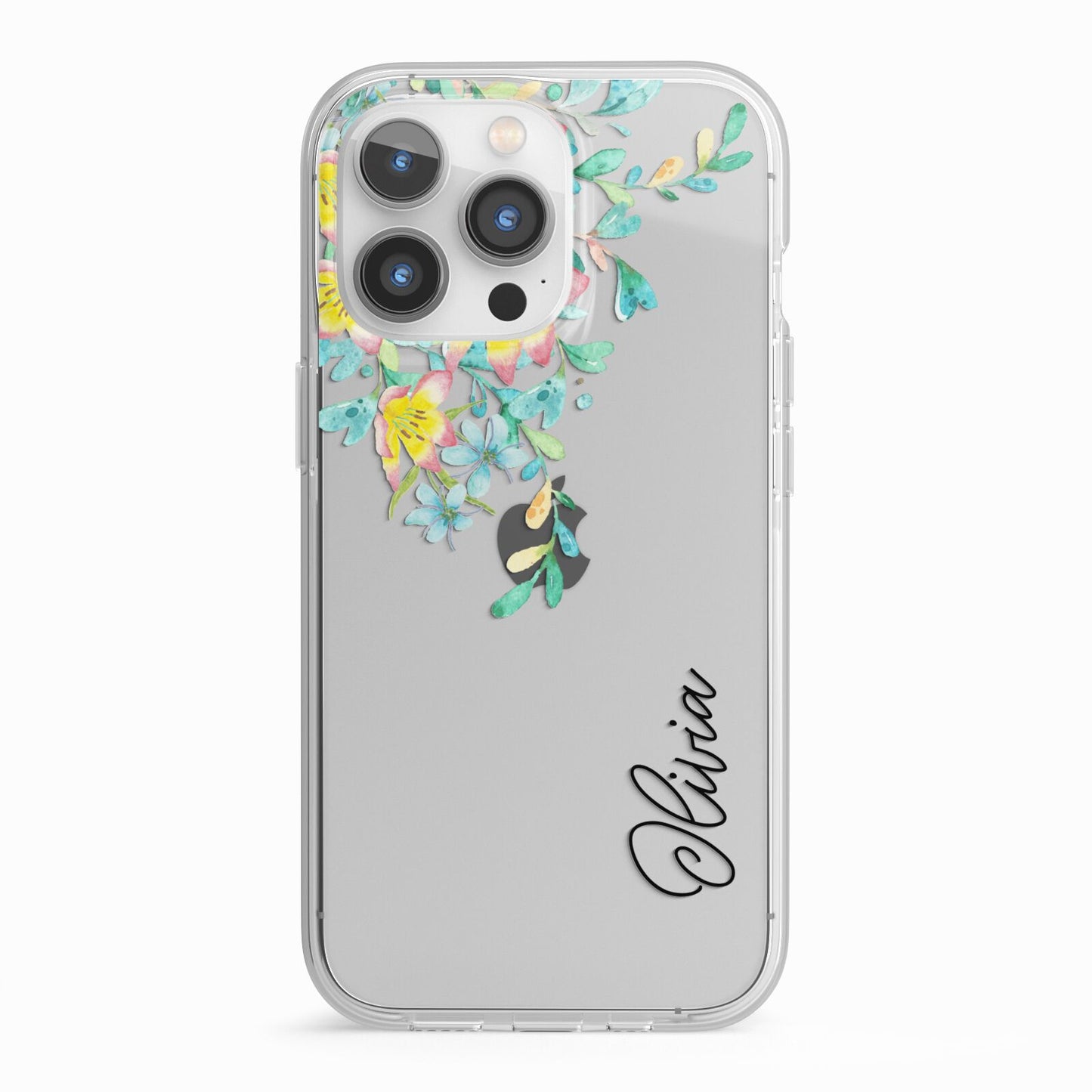 Yellow Pink Custom Flowers iPhone 13 Pro TPU Impact Case with White Edges