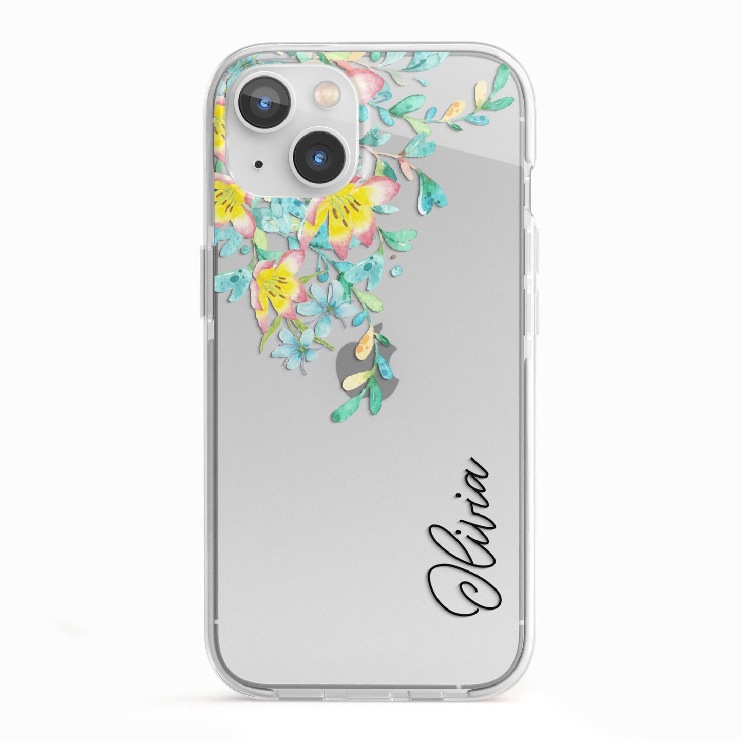 Yellow Pink Custom Flowers iPhone 13 TPU Impact Case with White Edges