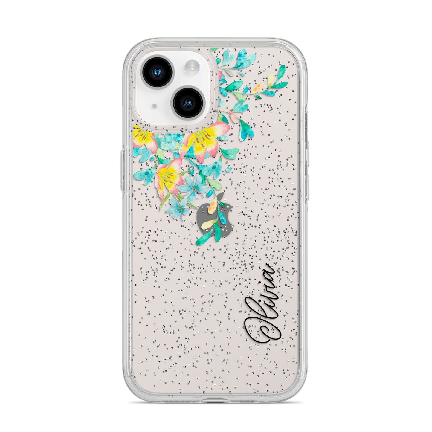 Yellow Pink Custom Flowers iPhone 14 Glitter Tough Case Starlight