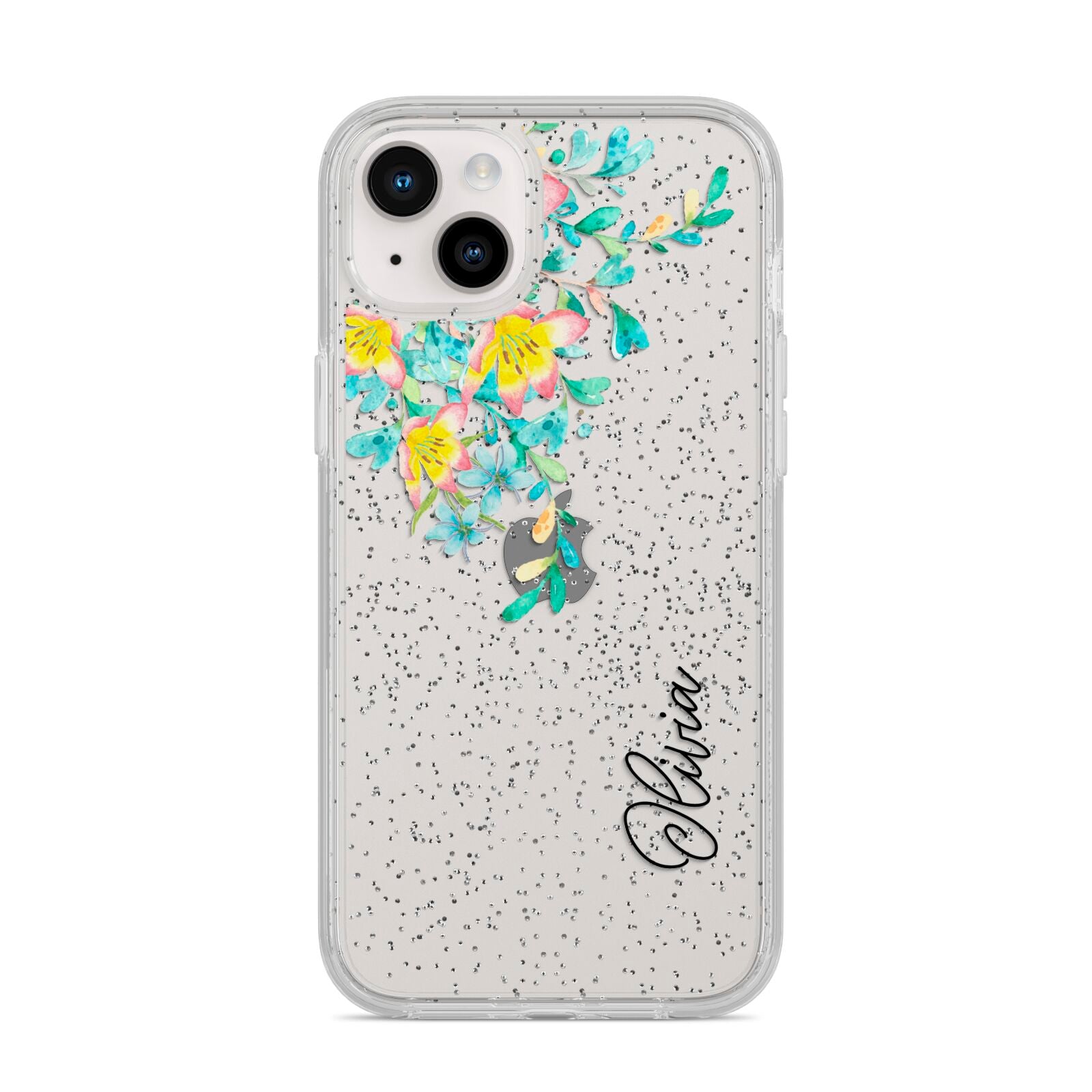 Yellow Pink Custom Flowers iPhone 14 Plus Glitter Tough Case Starlight