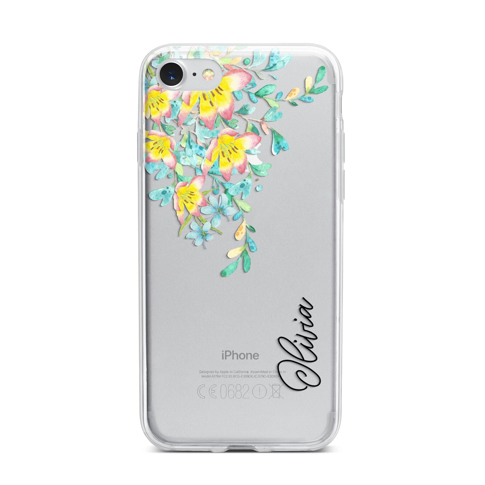 Yellow Pink Custom Flowers iPhone 7 Bumper Case on Silver iPhone