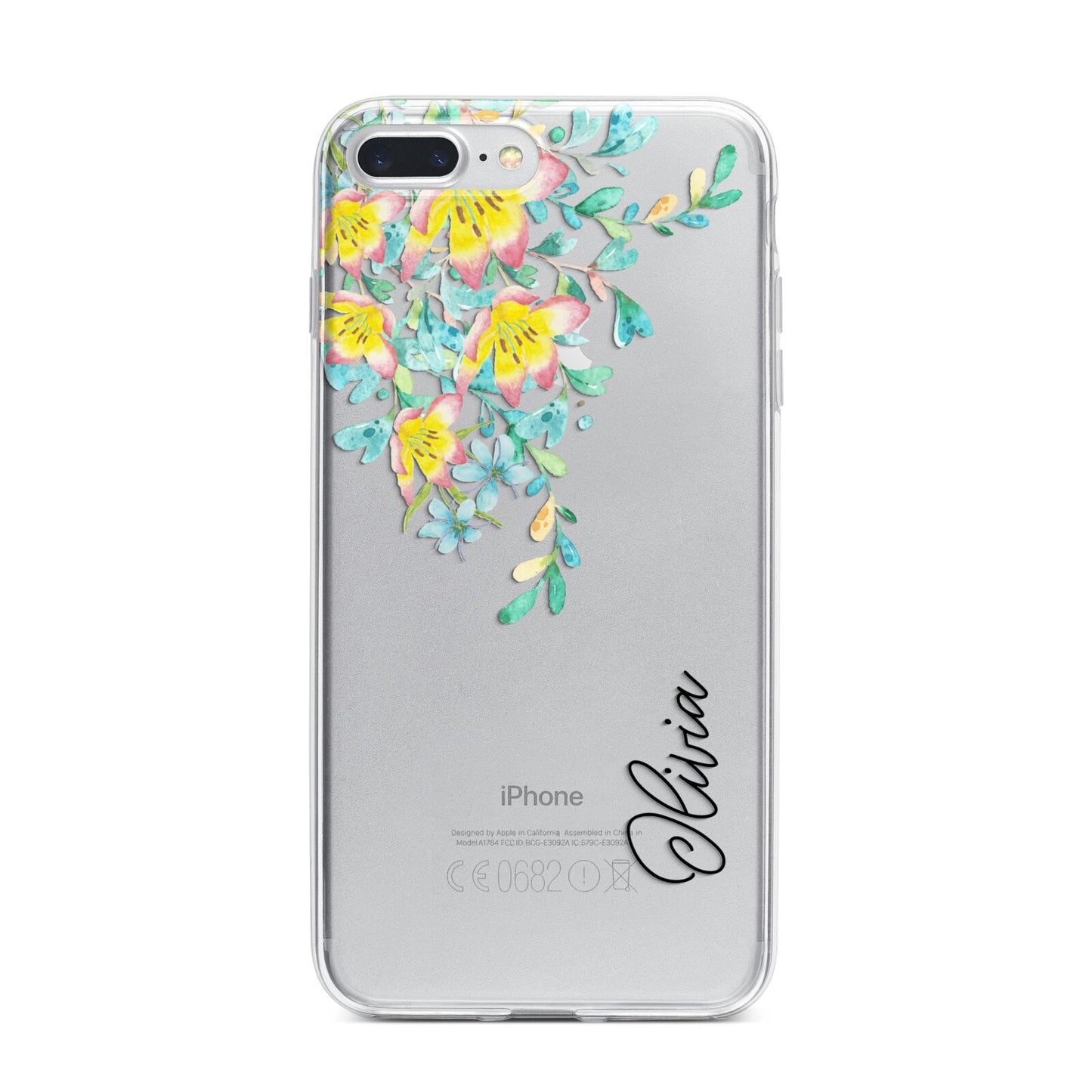 Yellow Pink Custom Flowers iPhone 7 Plus Bumper Case on Silver iPhone