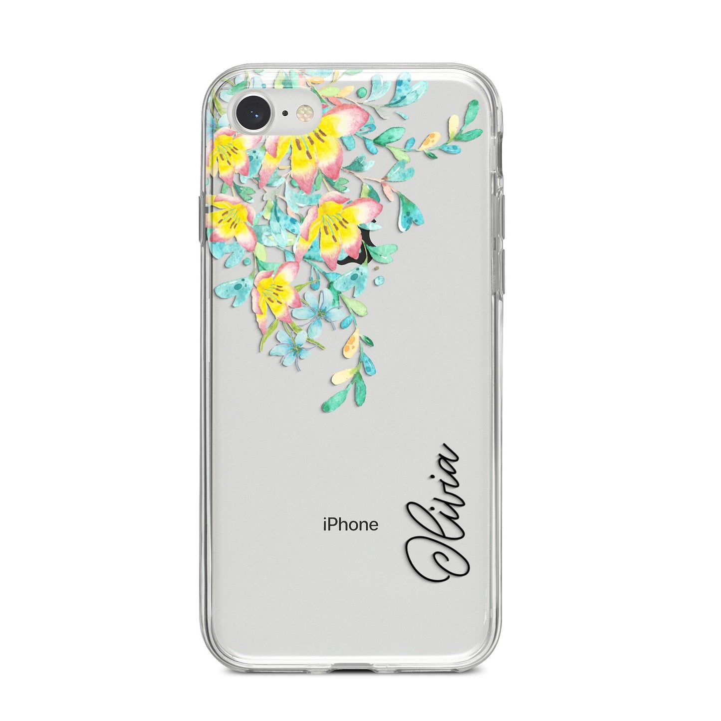 Yellow Pink Custom Flowers iPhone 8 Bumper Case on Silver iPhone