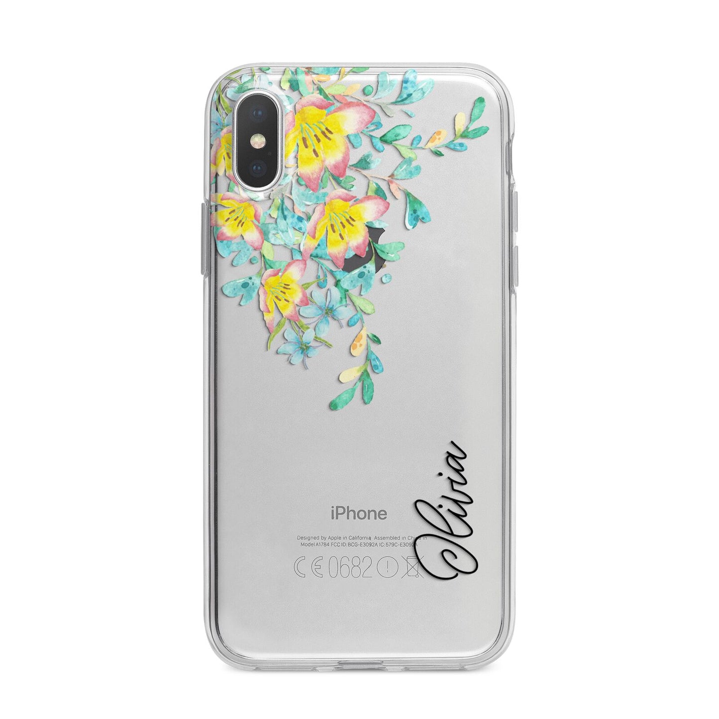 Yellow Pink Custom Flowers iPhone X Bumper Case on Silver iPhone Alternative Image 1