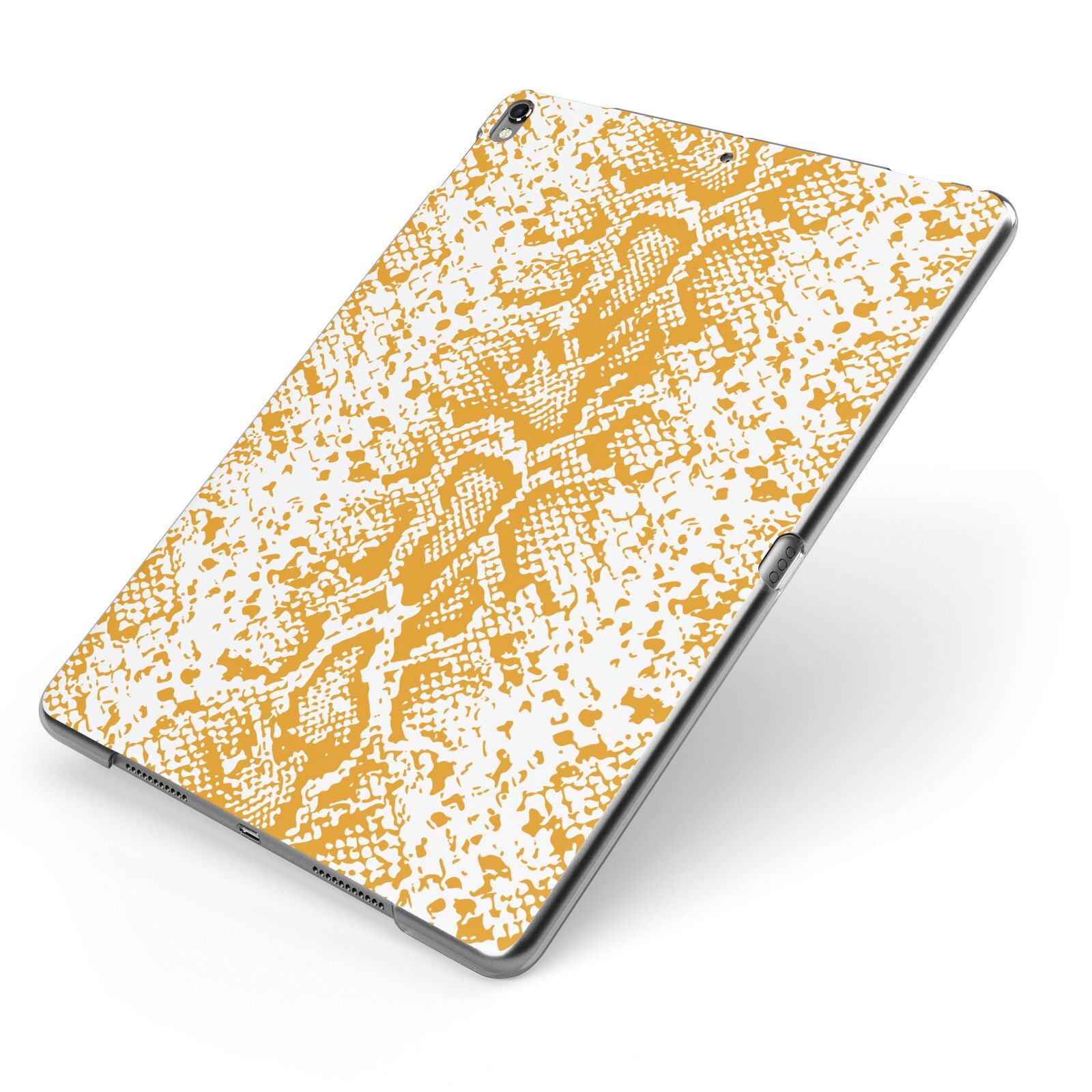 Yellow Snakeskin Apple iPad Case on Grey iPad Side View