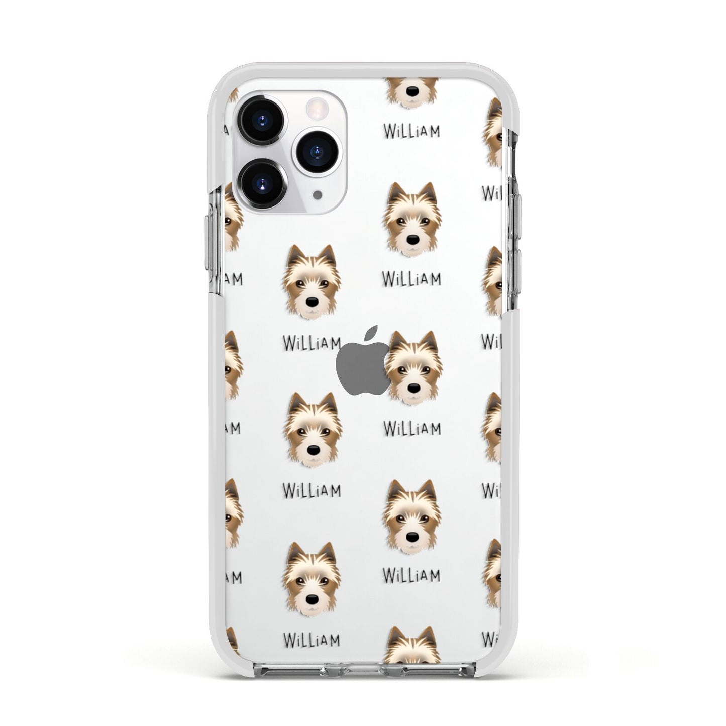 Yorkie Russell Icon with Name Apple iPhone 11 Pro in Silver with White Impact Case