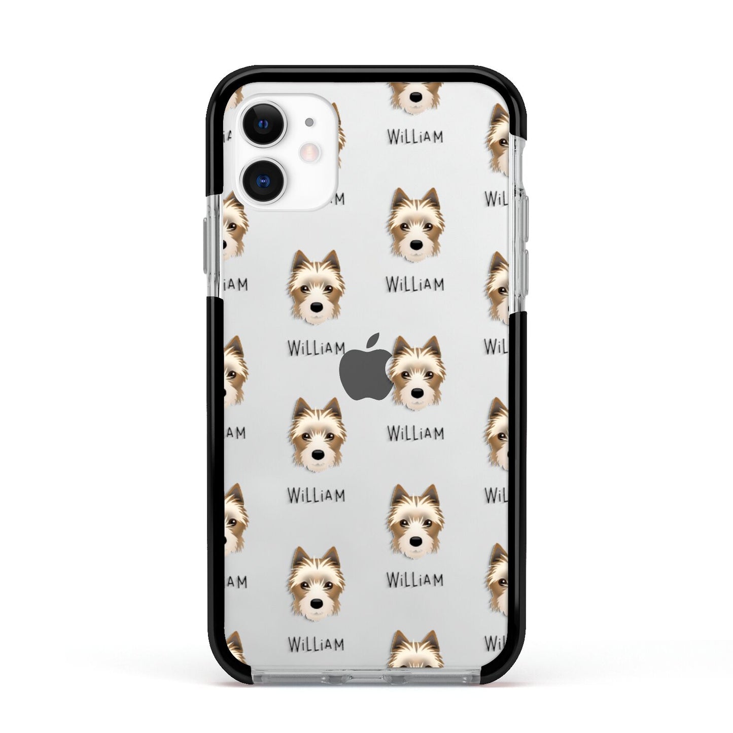 Yorkie Russell Icon with Name Apple iPhone 11 in White with Black Impact Case