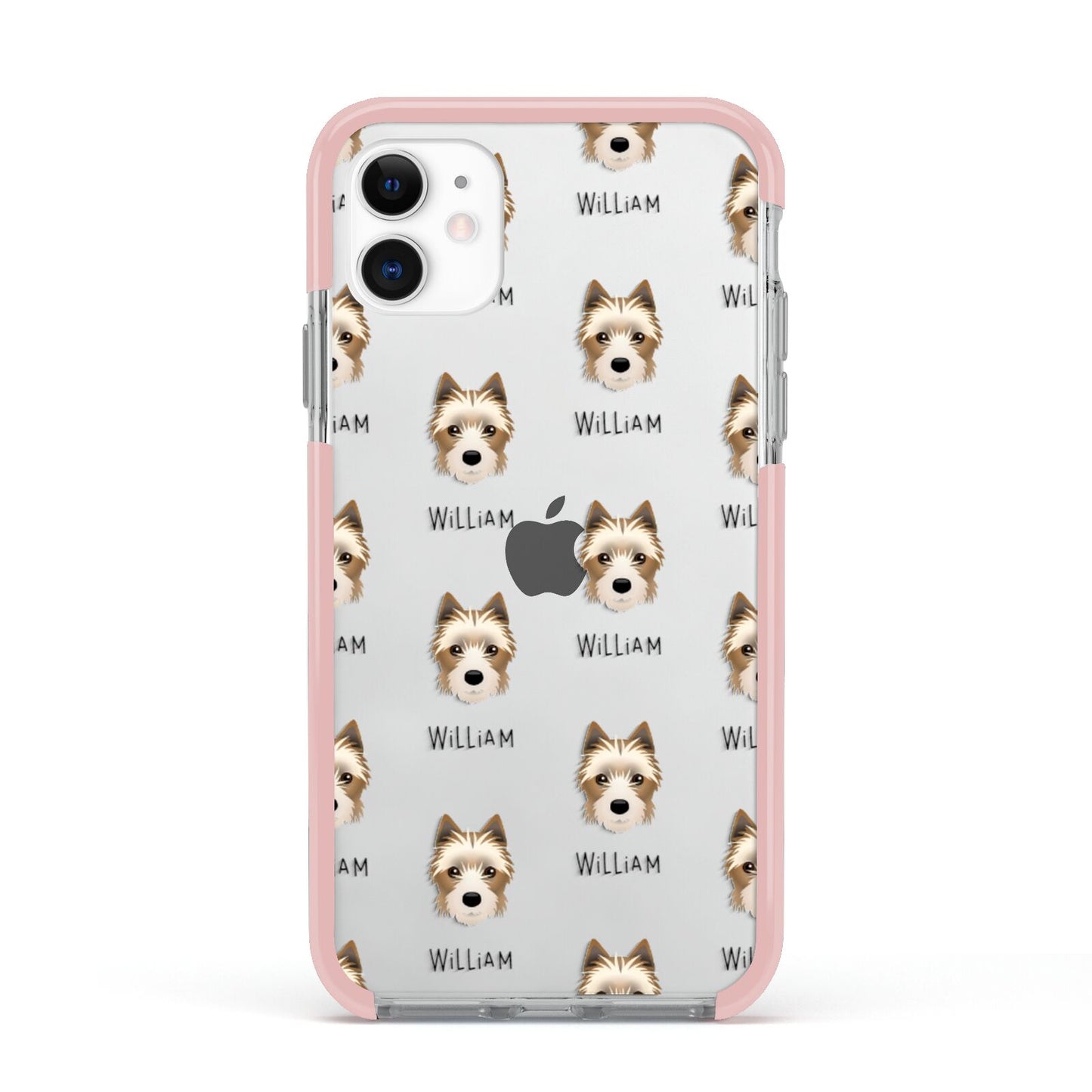 Yorkie Russell Icon with Name Apple iPhone 11 in White with Pink Impact Case