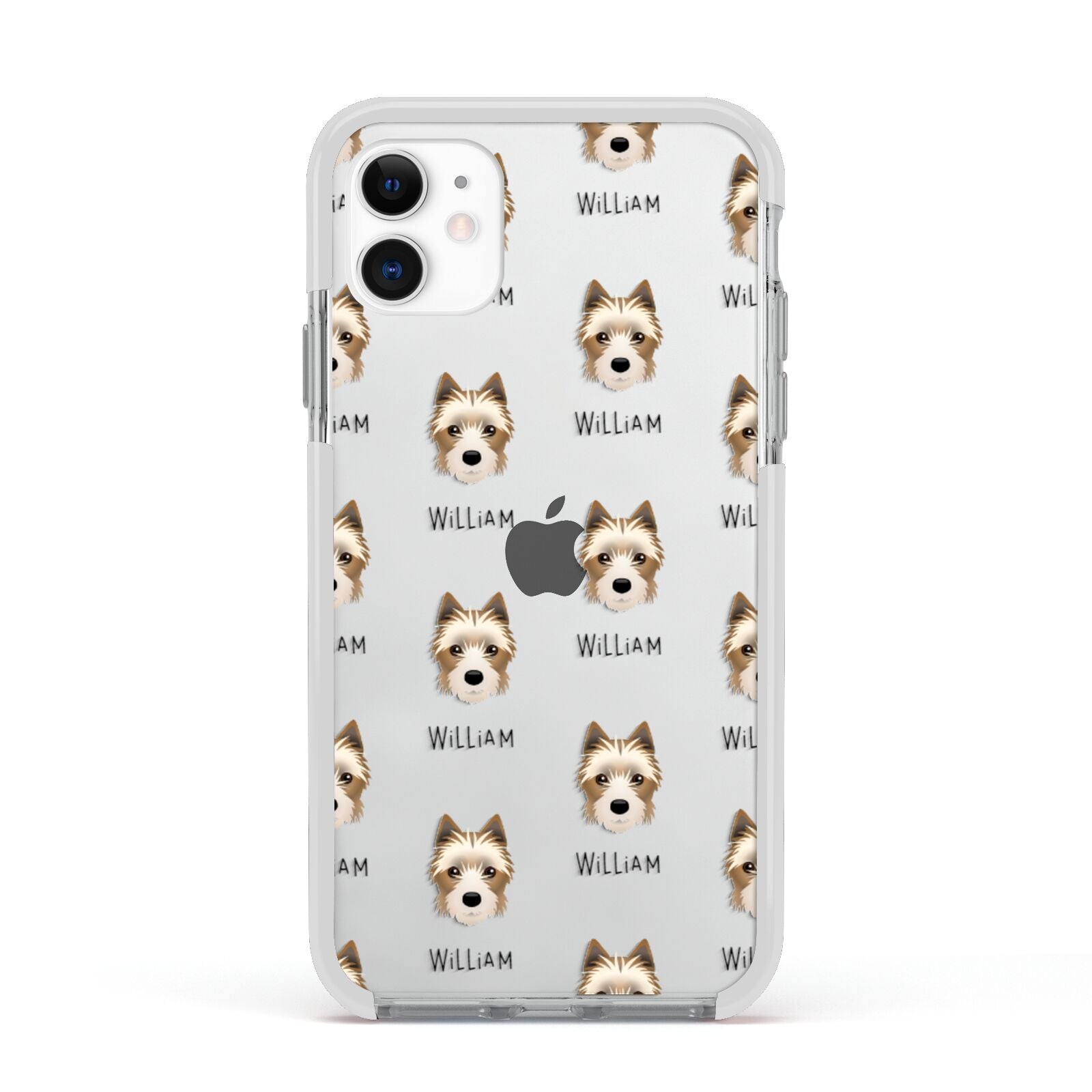 Yorkie Russell Icon with Name Apple iPhone 11 in White with White Impact Case