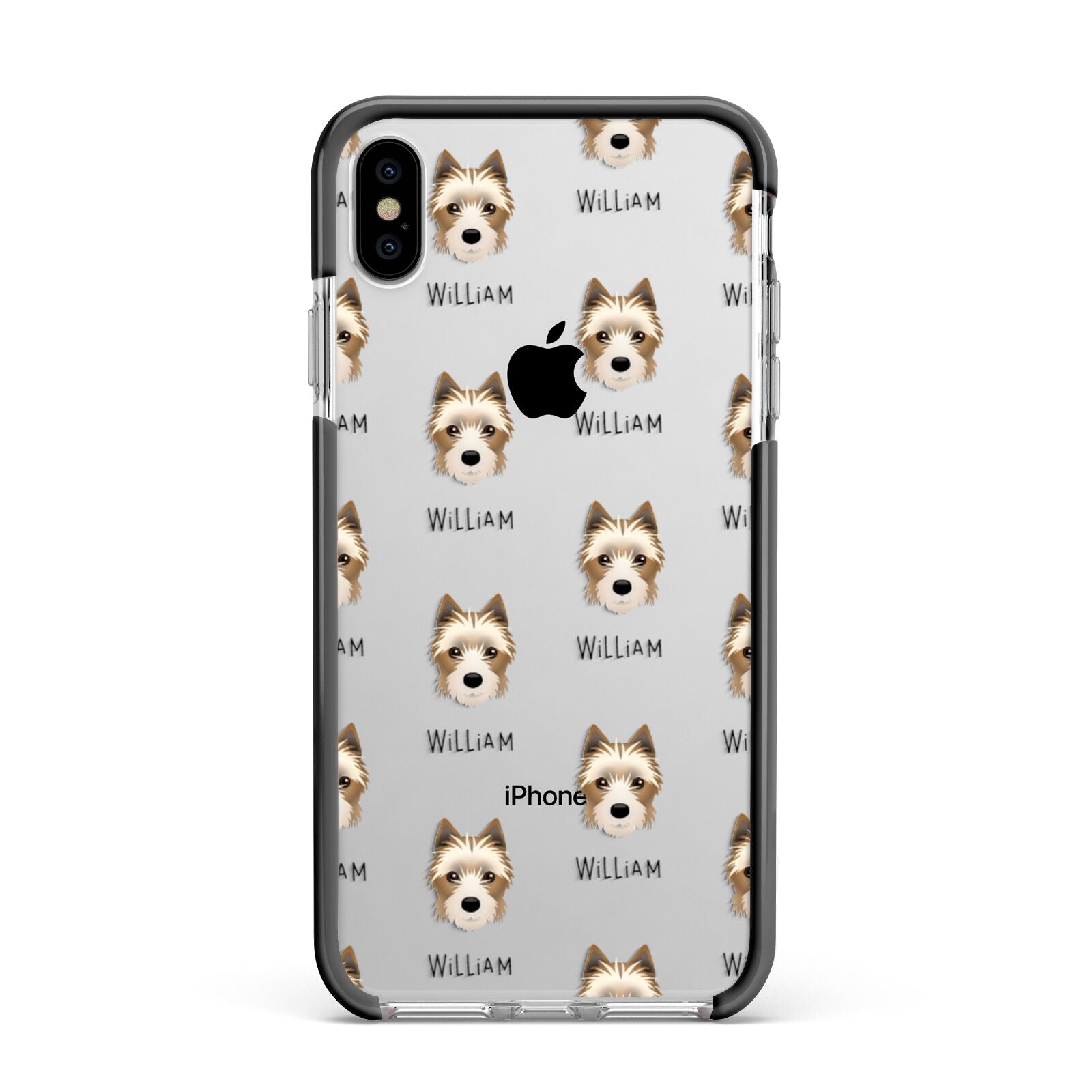 Yorkie Russell Icon with Name Apple iPhone Xs Max Impact Case Black Edge on Silver Phone