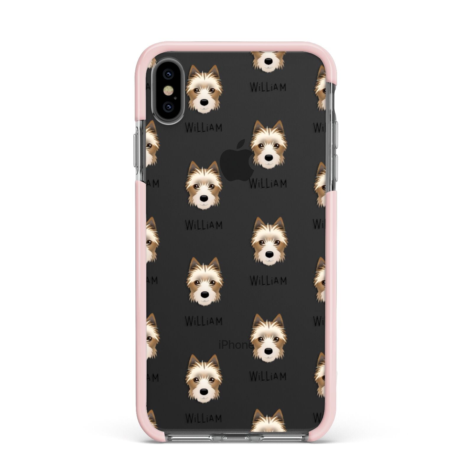 Yorkie Russell Icon with Name Apple iPhone Xs Max Impact Case Pink Edge on Black Phone