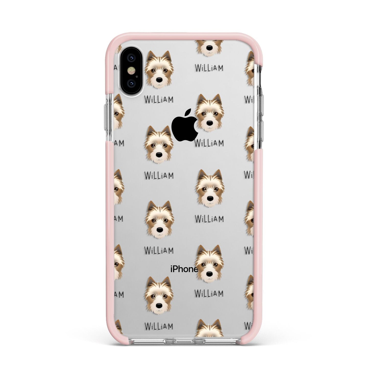 Yorkie Russell Icon with Name Apple iPhone Xs Max Impact Case Pink Edge on Silver Phone