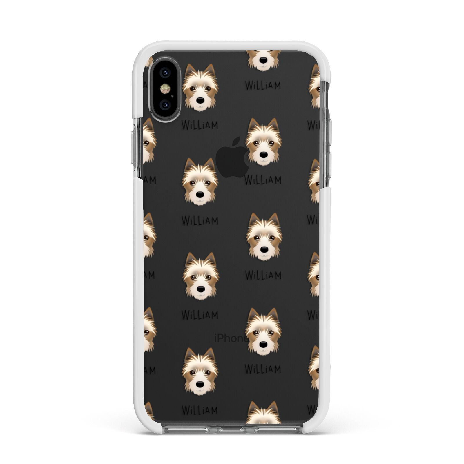 Yorkie Russell Icon with Name Apple iPhone Xs Max Impact Case White Edge on Black Phone