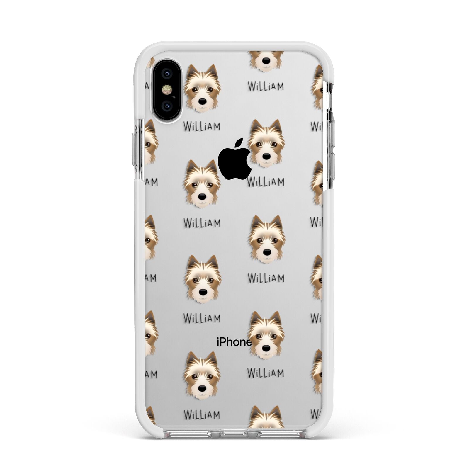 Yorkie Russell Icon with Name Apple iPhone Xs Max Impact Case White Edge on Silver Phone