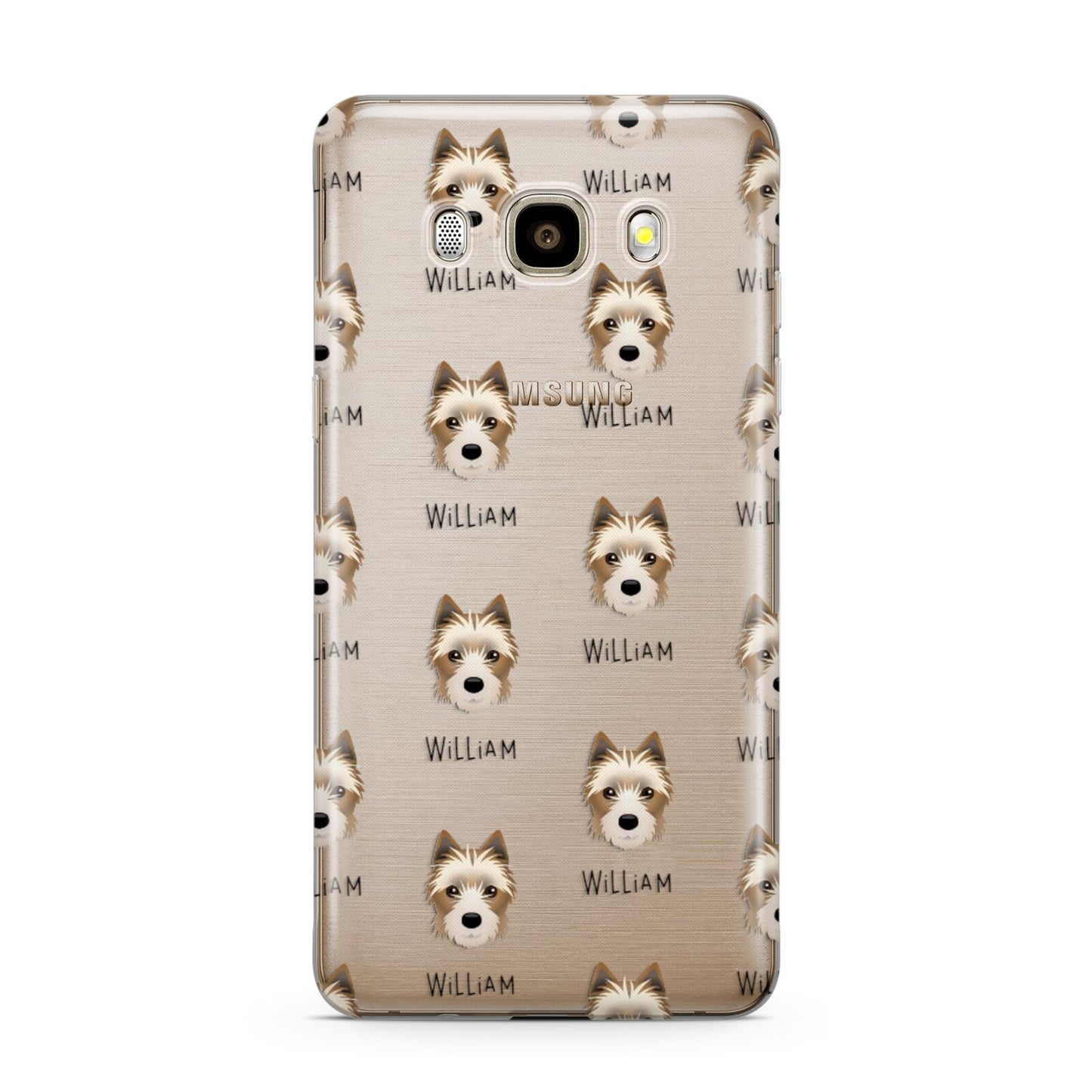 Yorkie Russell Icon with Name Samsung Galaxy J7 2016 Case on gold phone