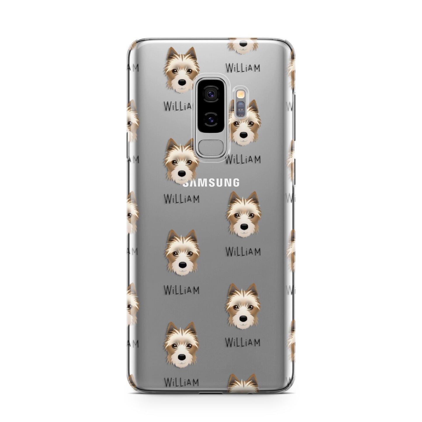 Yorkie Russell Icon with Name Samsung Galaxy S9 Plus Case on Silver phone
