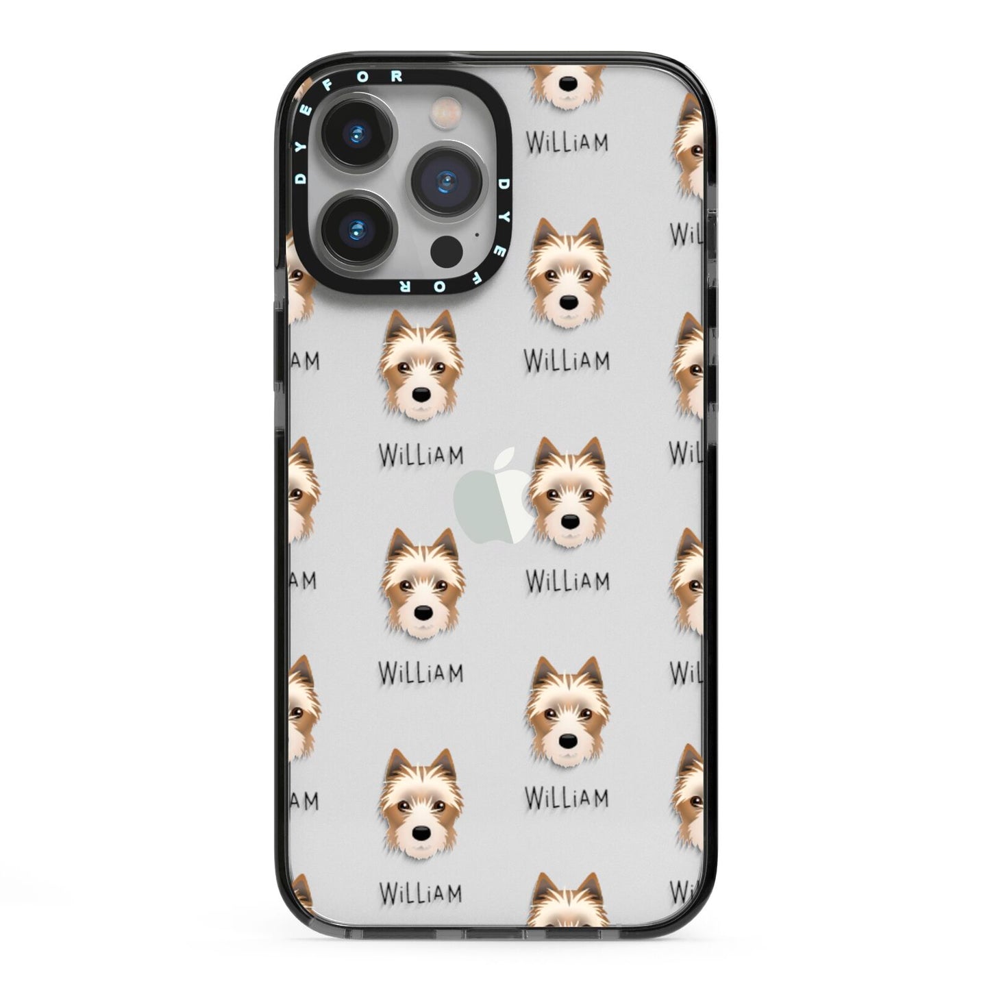 Yorkie Russell Icon with Name iPhone 13 Pro Max Black Impact Case on Silver phone