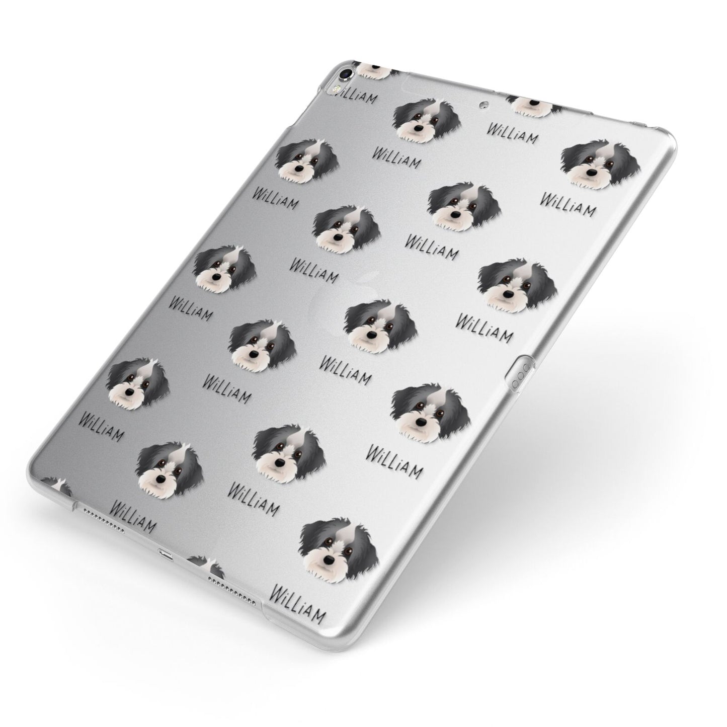 Yorkipoo Icon with Name Apple iPad Case on Silver iPad Side View