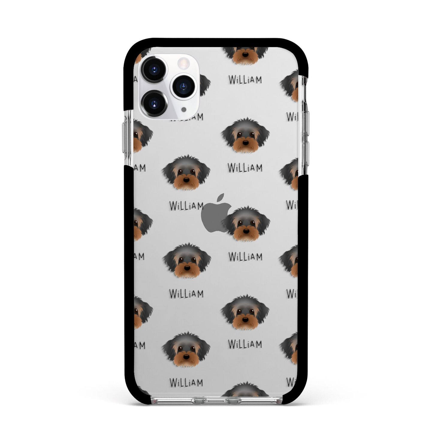 Yorkipoo Icon with Name Apple iPhone 11 Pro Max in Silver with Black Impact Case