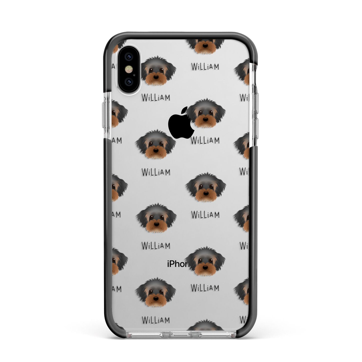 Yorkipoo Icon with Name Apple iPhone Xs Max Impact Case Black Edge on Silver Phone