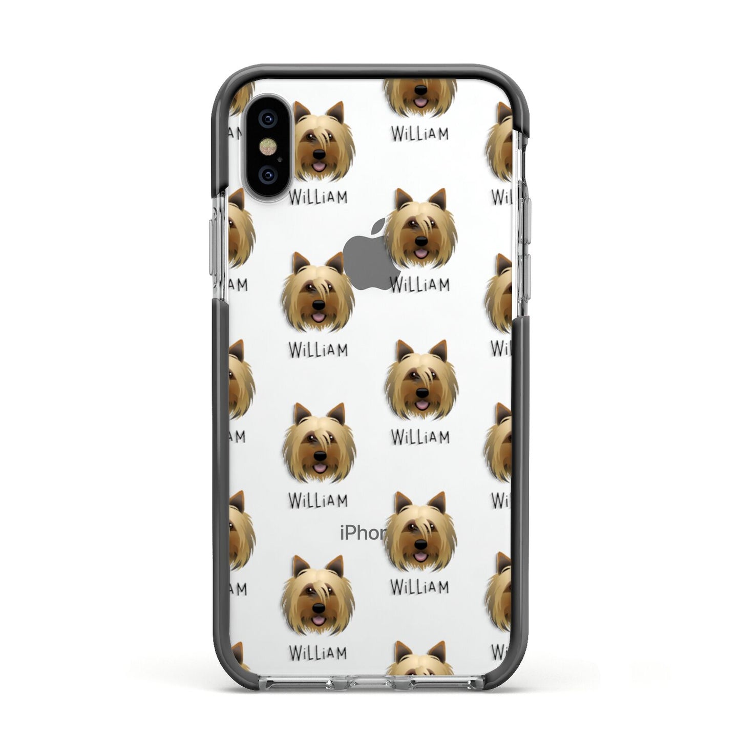 Yorkshire Terrier Icon with Name Apple iPhone Xs Impact Case Black Edge on Silver Phone