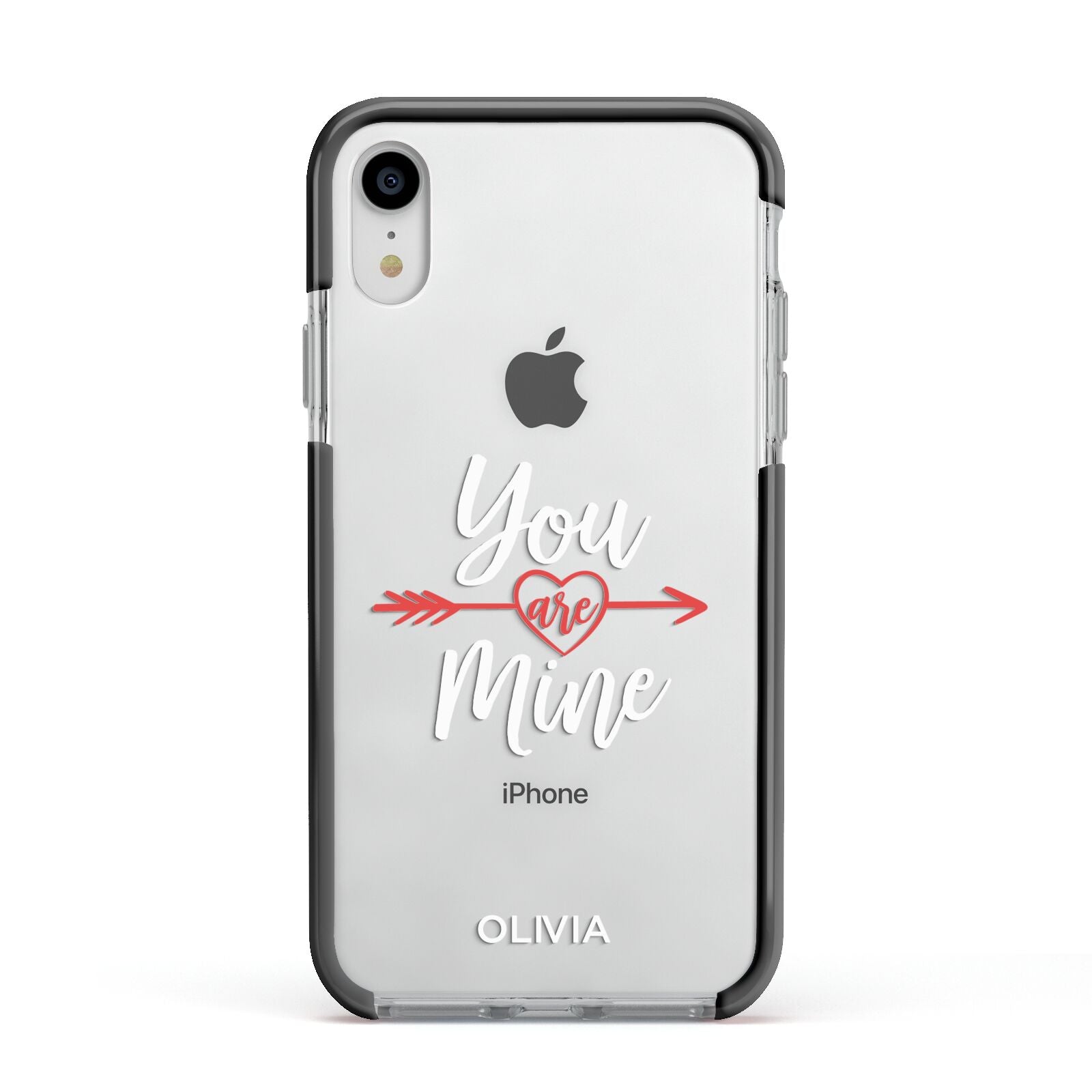 You Are Mine Personalised Apple iPhone XR Impact Case Black Edge on Silver Phone