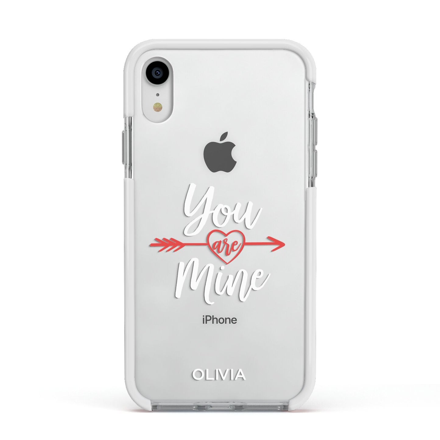 You Are Mine Personalised Apple iPhone XR Impact Case White Edge on Silver Phone