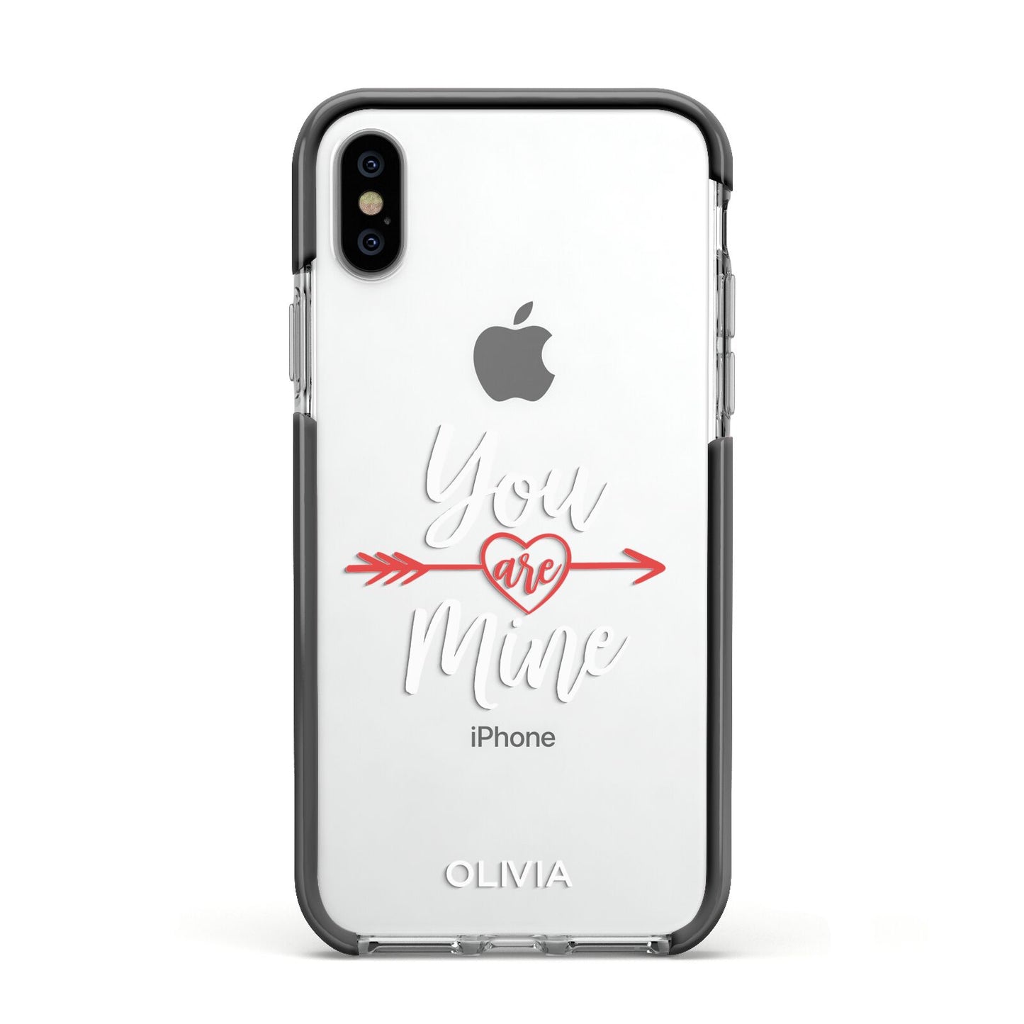 You Are Mine Personalised Apple iPhone Xs Impact Case Black Edge on Silver Phone