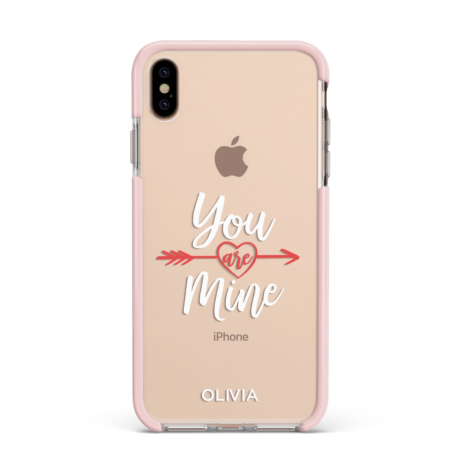 You Are Mine Personalised Apple iPhone Xs Max Impact Case Pink Edge on Gold Phone