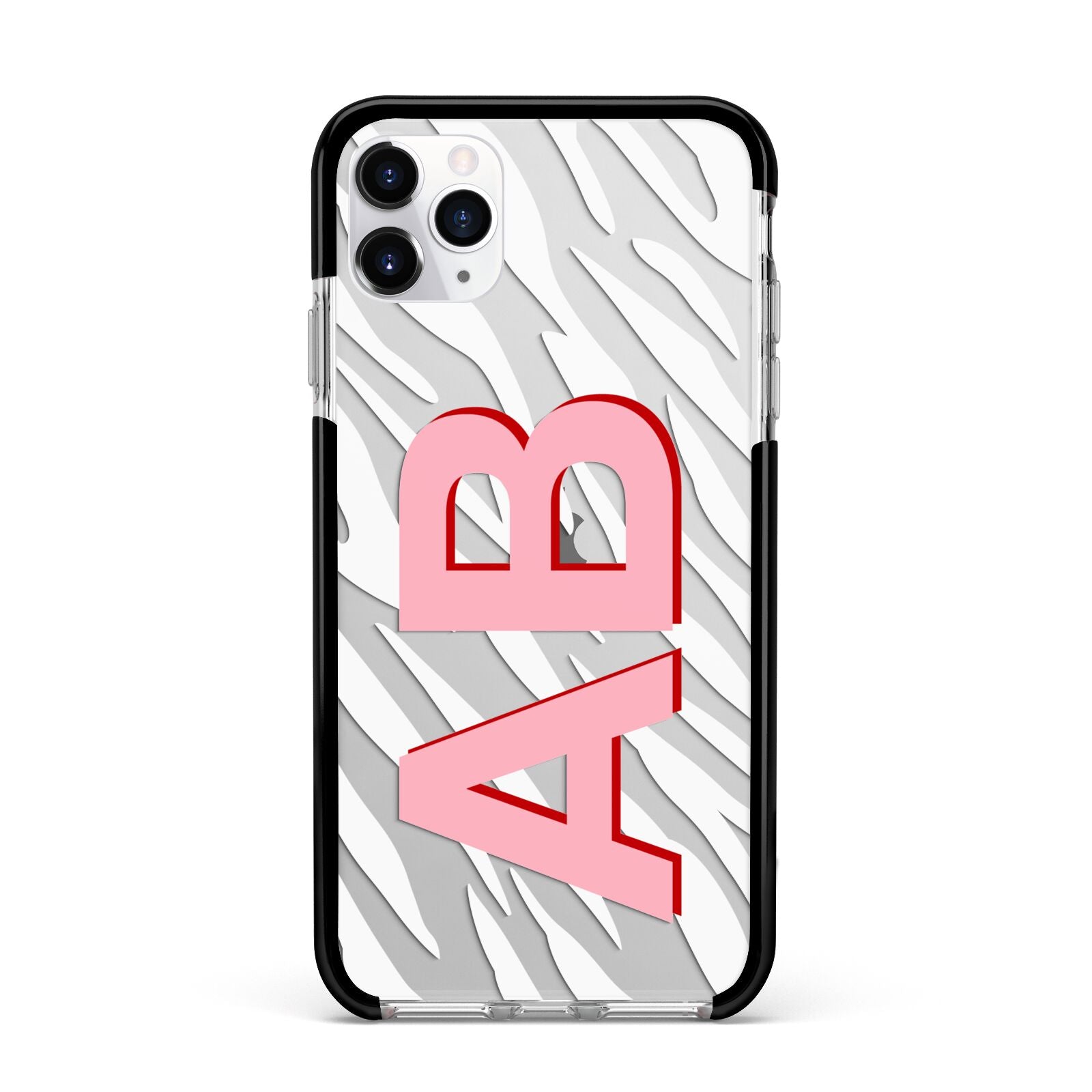 Zebra Initials Apple iPhone 11 Pro Max in Silver with Black Impact Case