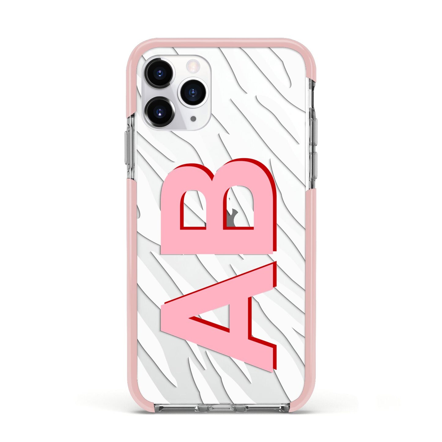 Zebra Initials Apple iPhone 11 Pro in Silver with Pink Impact Case