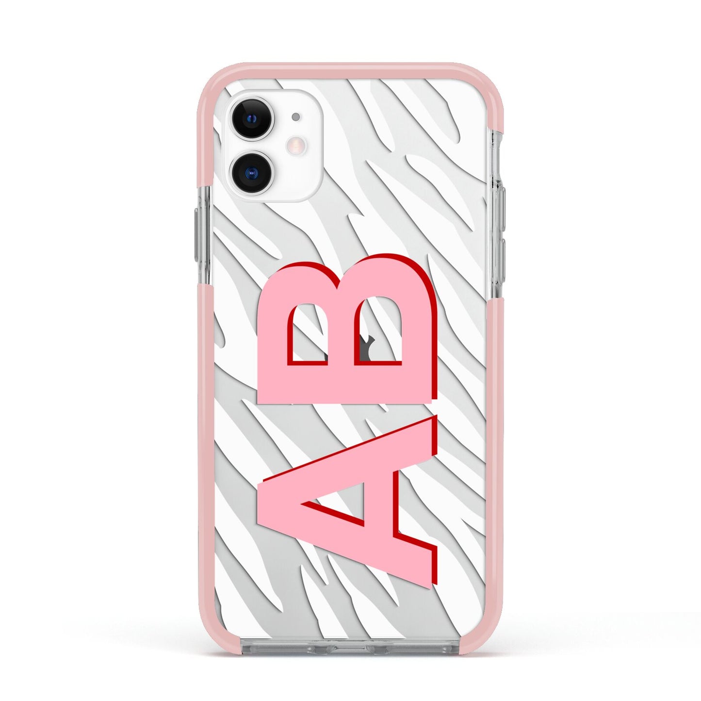 Zebra Initials Apple iPhone 11 in White with Pink Impact Case