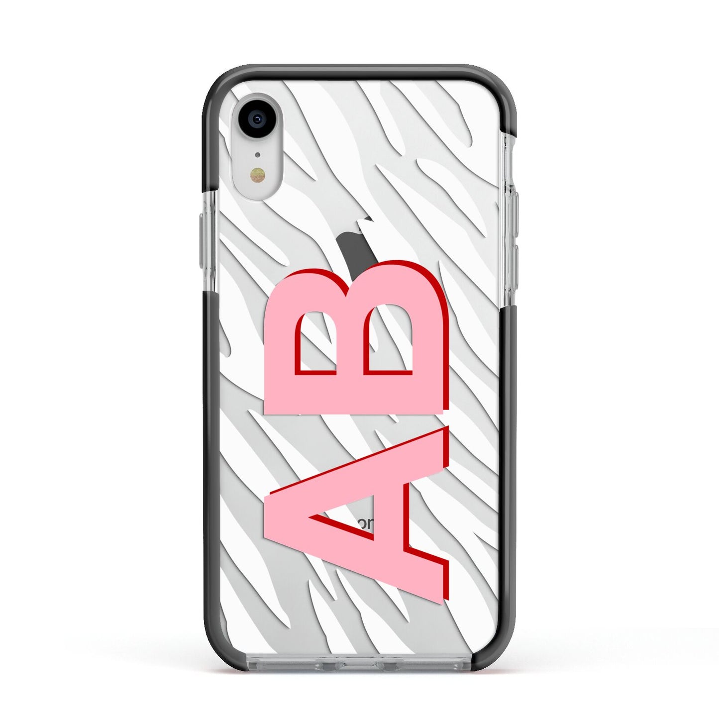 Zebra Initials Apple iPhone XR Impact Case Black Edge on Silver Phone