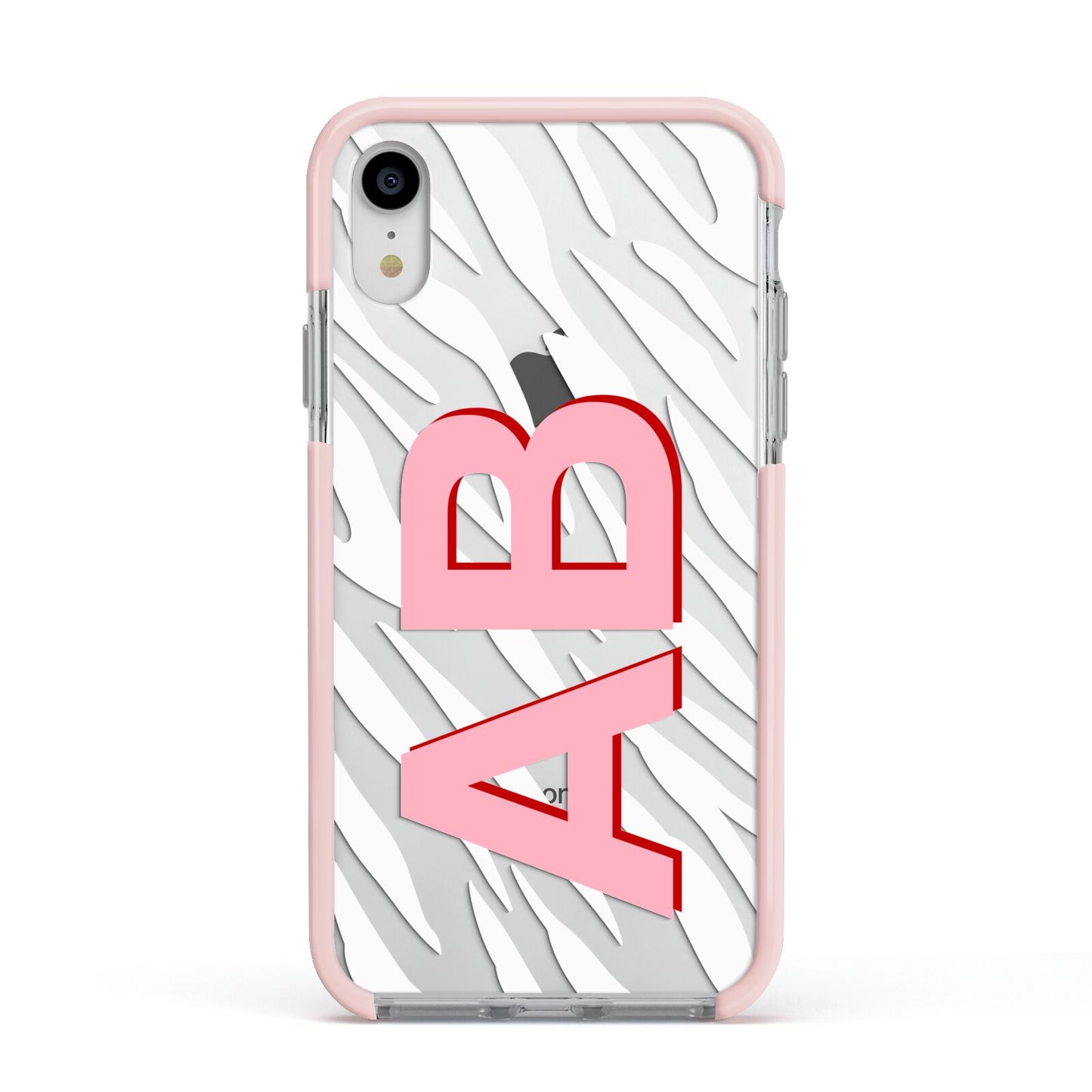 Zebra Initials Apple iPhone XR Impact Case Pink Edge on Silver Phone