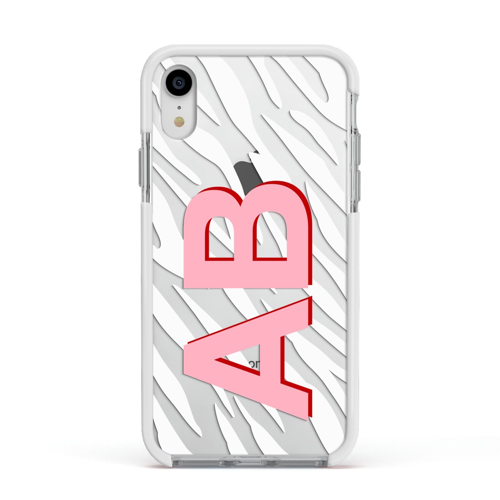 Zebra Initials Apple iPhone XR Impact Case White Edge on Silver Phone