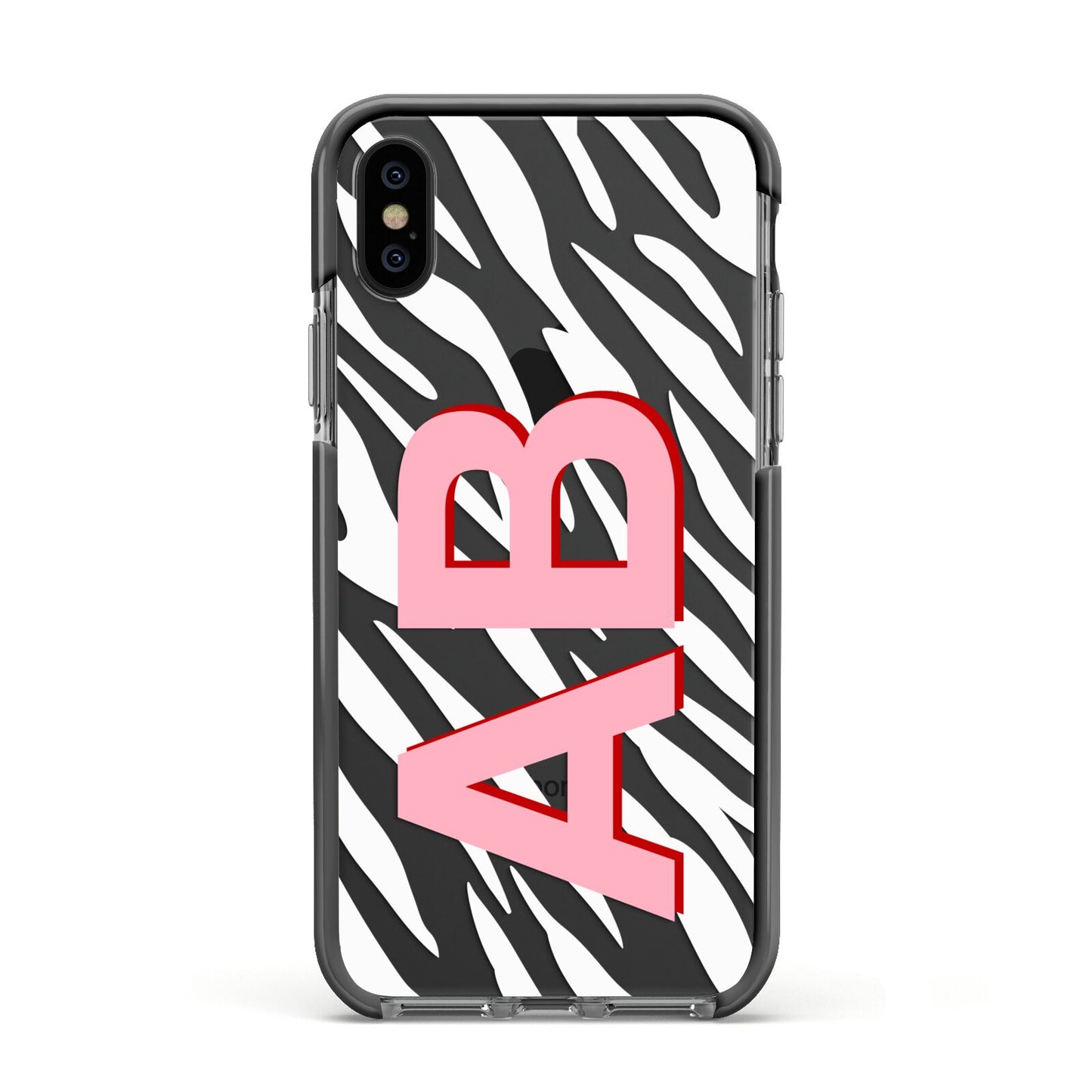 Zebra Initials Apple iPhone Xs Impact Case Black Edge on Black Phone