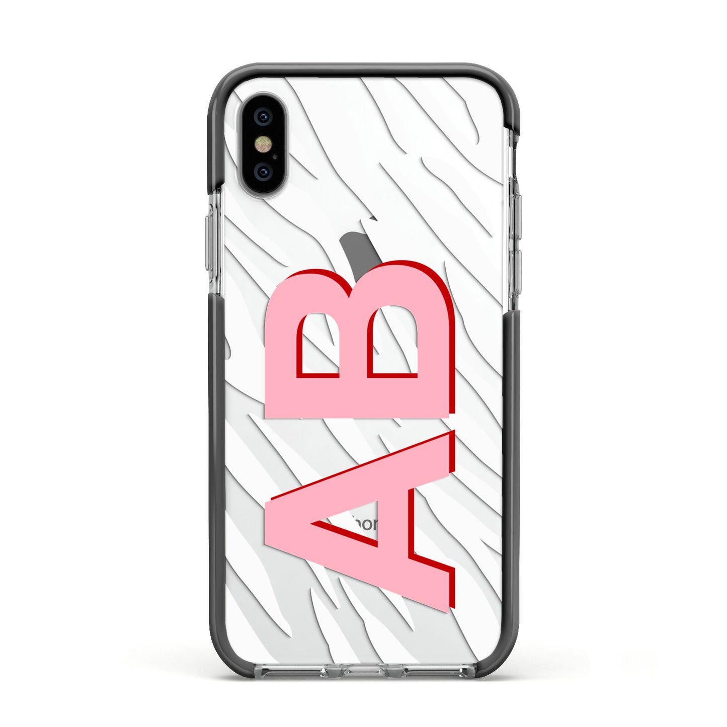 Zebra Initials Apple iPhone Xs Impact Case Black Edge on Silver Phone