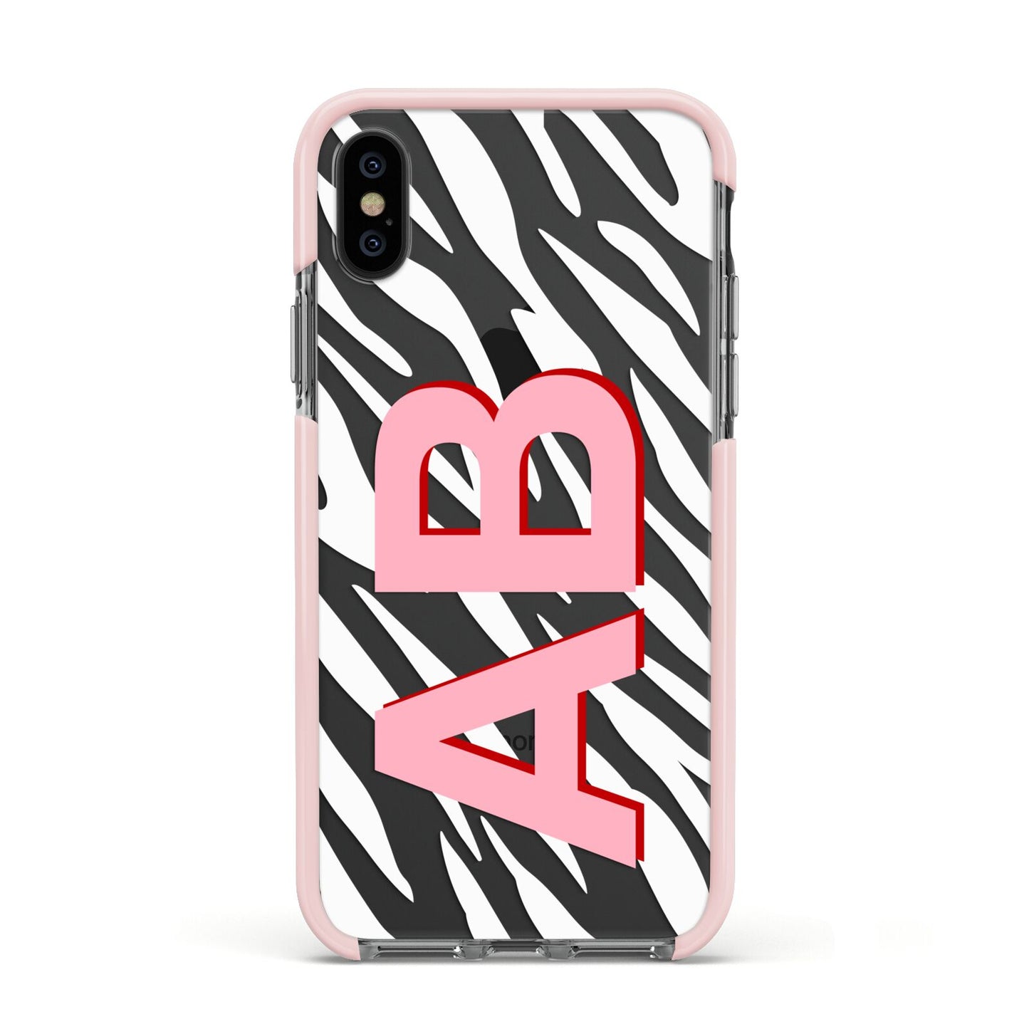 Zebra Initials Apple iPhone Xs Impact Case Pink Edge on Black Phone